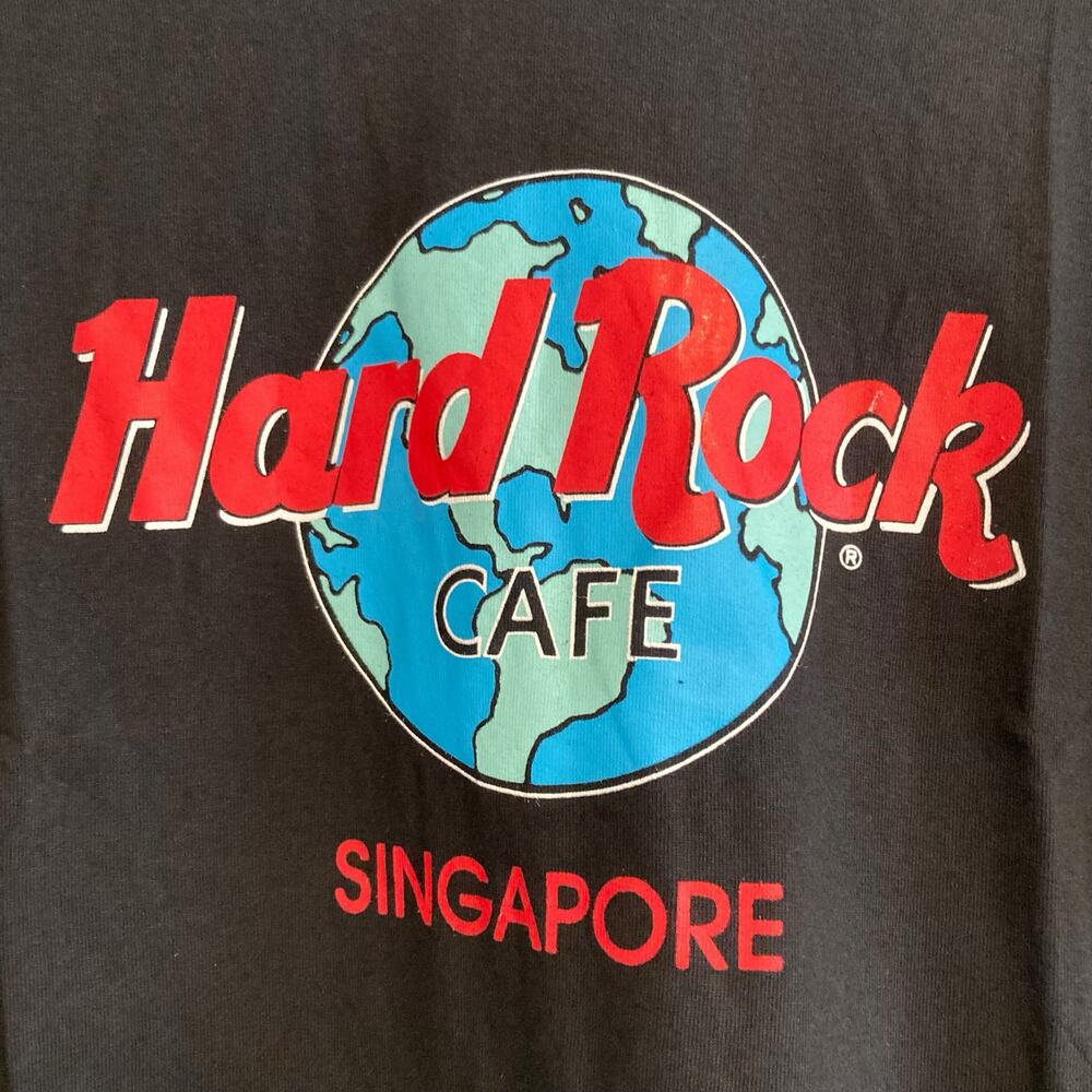 Vintage 80s Black Red Hard Rock Cafe Logo Singapore Destination Shirt Sz Large - Picture 6 of 16
